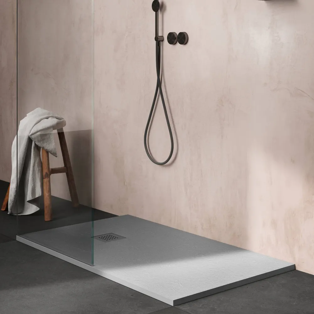 High pressure van keramiek shower tray natural stone effect 140x80 color Cement Petra H3