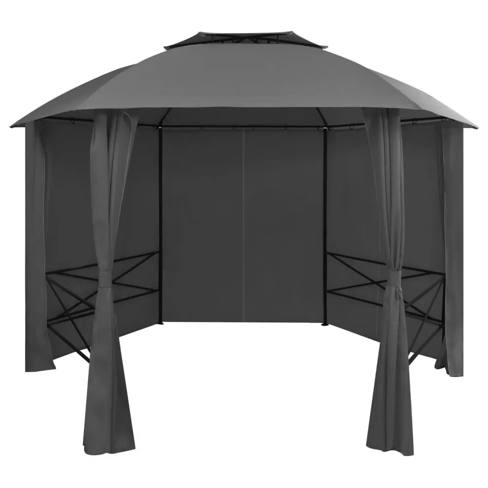 Tuinpaviljoen met gordijnen hexagonaal 360x265 cm