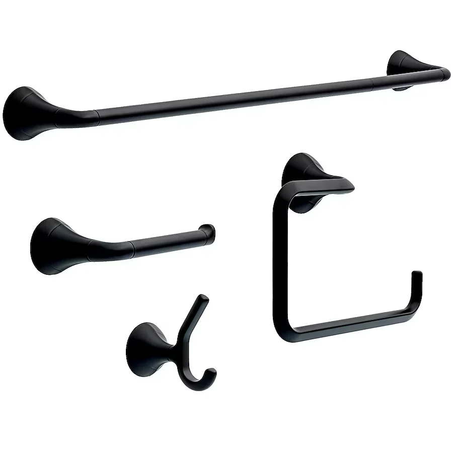 Delta 4-Piece Eldren Matte Zwart Decorative Bathroom Hardware Set Toilet Paper Holder,Towel Ring and Robe Hook