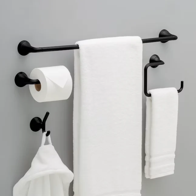 Delta 4-Piece Eldren Matte Zwart Decorative Bathroom Hardware Set Toilet Paper Holder,Towel Ring and Robe Hook