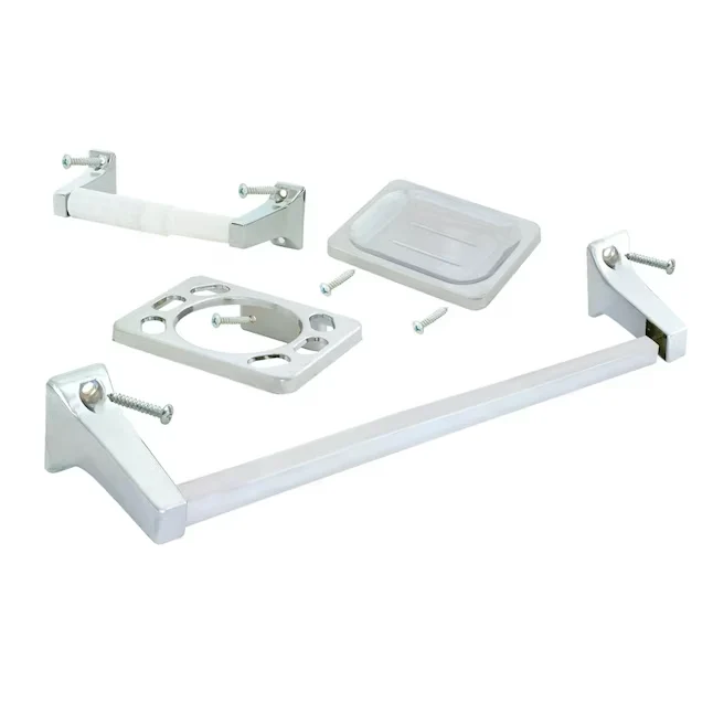 EZ-FLO 4-Piece Verchroomd Decorative Bathroom Hardware Set Towel Bar and Toilet Paper Holder