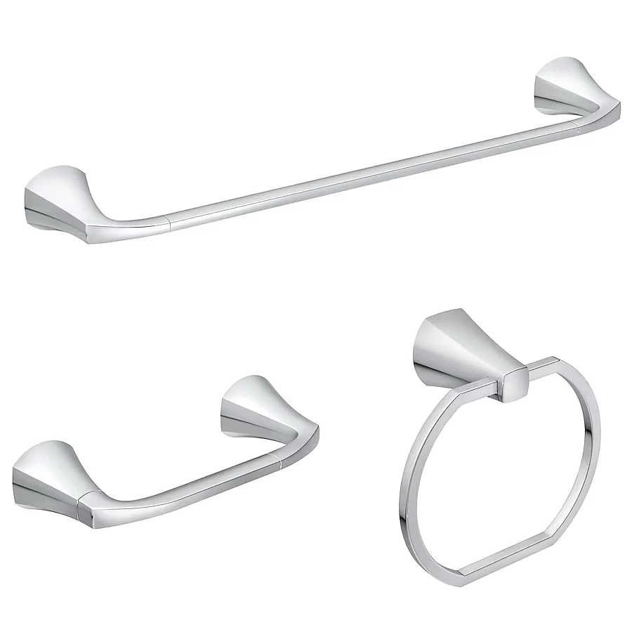 Moen 3-Piece Lindor Verchroomd Decorative Bathroom Hardware Set Towel Bar,Toilet Paper Holder and Towel Ring Vochtbestendi...