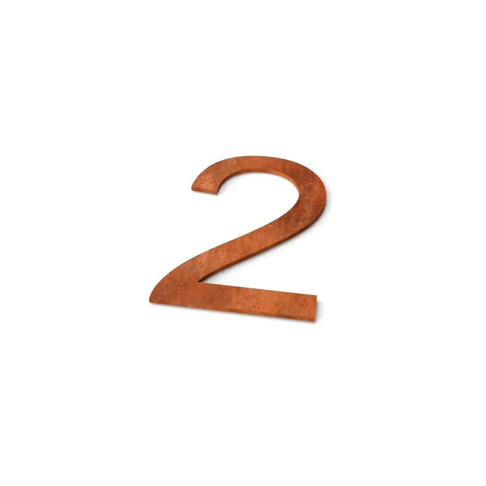 Huisnummer 2 cortenstaal (lettertype: Arial)