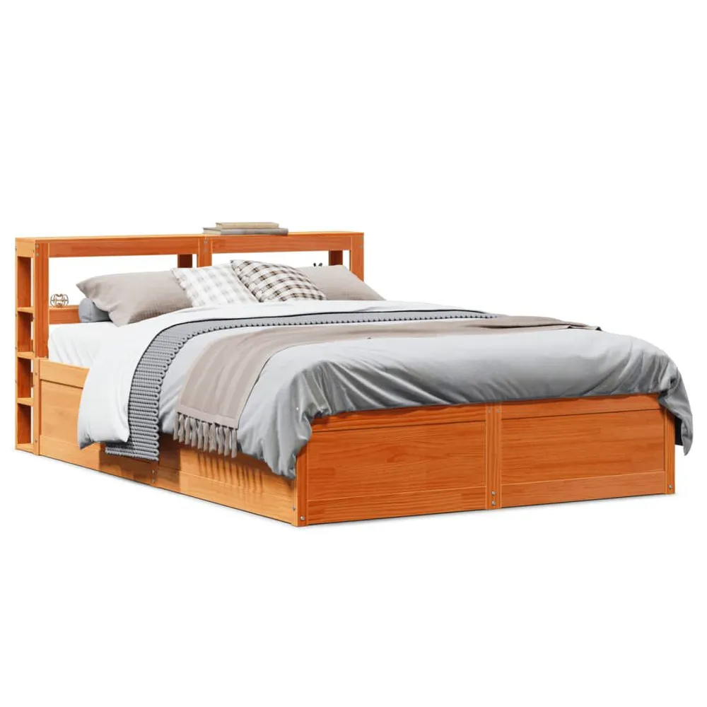 Bedframe met hoofdbord massief grenenhout wasbruin 120x190 cm