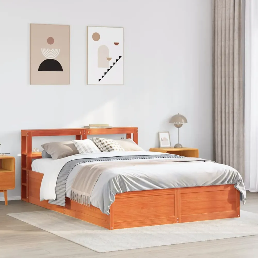 Bedframe met hoofdbord massief grenenhout wasbruin 120x190 cm
