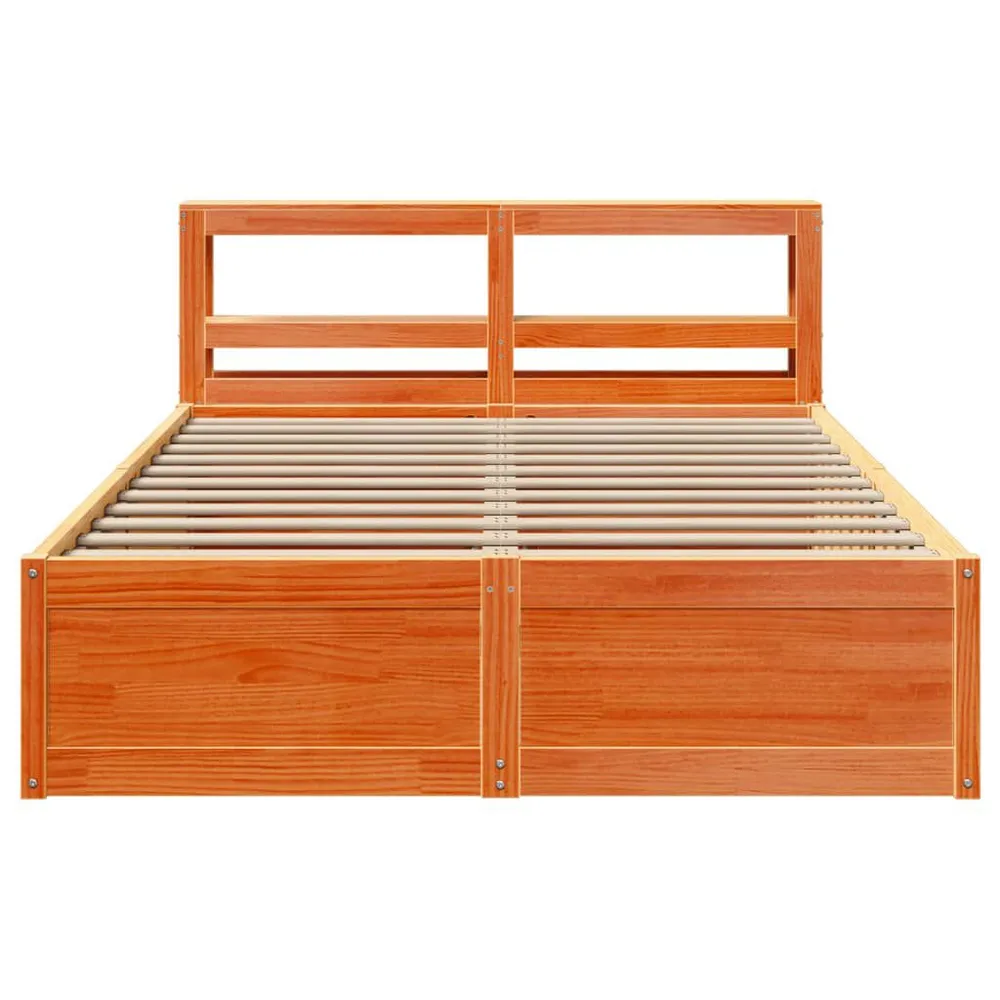Bedframe met hoofdbord massief grenenhout wasbruin 120x190 cm