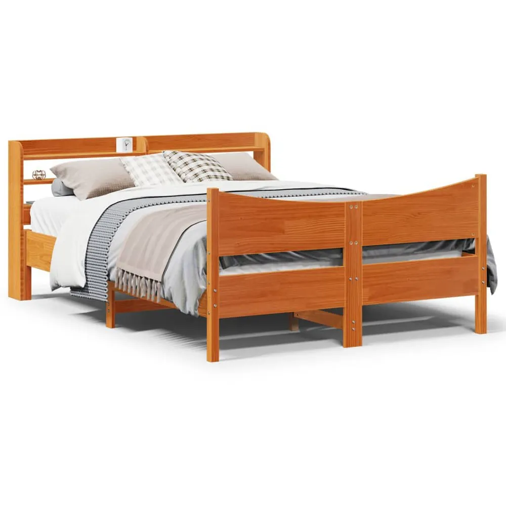 Bedframe met hoofdbord massief grenenhout wasbruin 120x190 cm