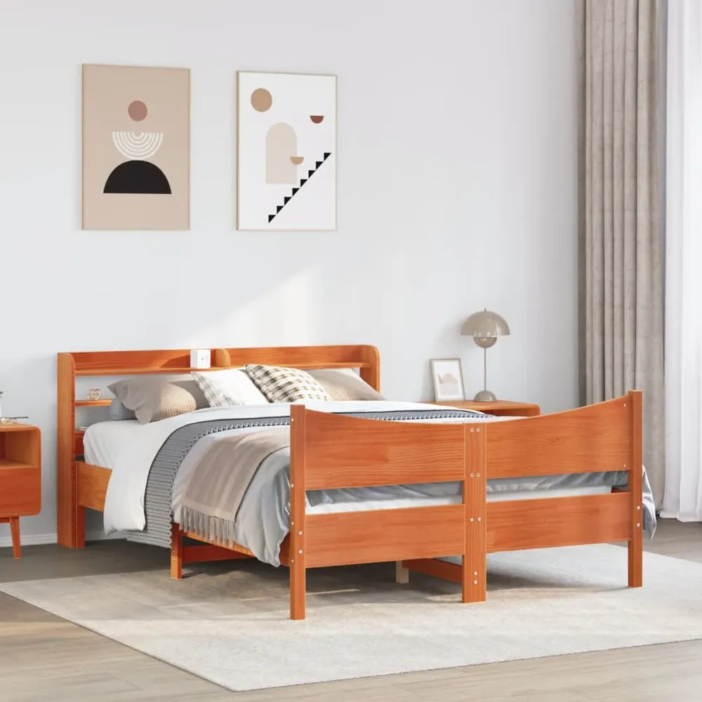 Bedframe met hoofdbord massief grenenhout wasbruin 120x190 cm