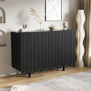 Dressoir met 4 geprofileerde deuren - 120 x 37,5 x 80,8 cm - Spaanplaat - Traanvorm - Zwart