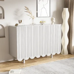 Dressoir met 4 geprofileerde deuren - 120 x 37,5 x 80,8 cm - Spaanplaat - Traanvorm - Wit