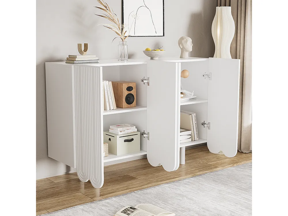 Dressoir met 4 geprofileerde deuren - 120 x 37,5 x 80,8 cm - Spaanplaat - Traanvorm - Wit
