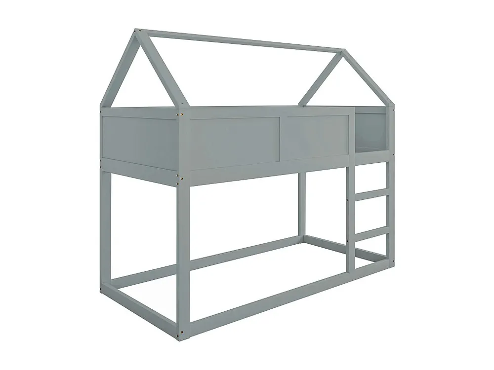 Stapelbed 90x200cm - met trap - massief houtstructuur - Grijs