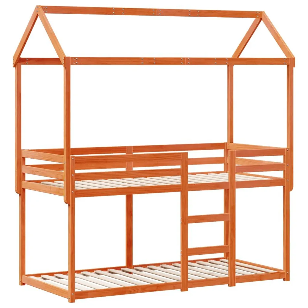 Stapelbed met bedhuis massief grenenhout wasbruin 90x200 cm