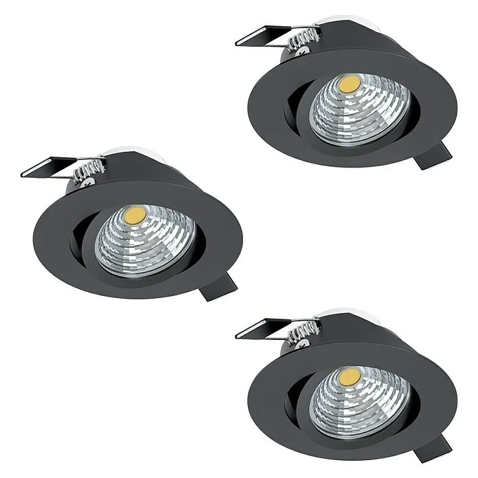 Eglo Led-inbouwverlichting Saliceto - Zacht wit, Diameter: 8,8 cm, Zwart, 3 st.