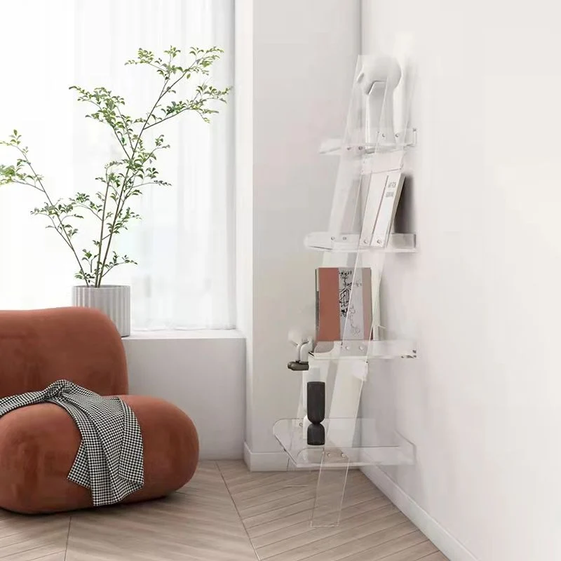 EN131 Gecertificeerde Contemporary Plexiglas Bookcase Ladder Open Back Bookshelf Shelves Grey