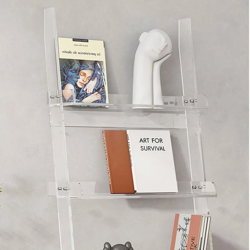 EN131 Gecertificeerde Contemporary Plexiglas Bookcase Ladder Open Back Bookshelf Shelves Grey