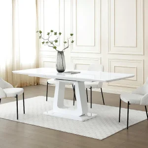 Extra Zware Uitschuifbare eettafel voor 6 tot 8 personen van wit gelakt mdf - LAZINEO
