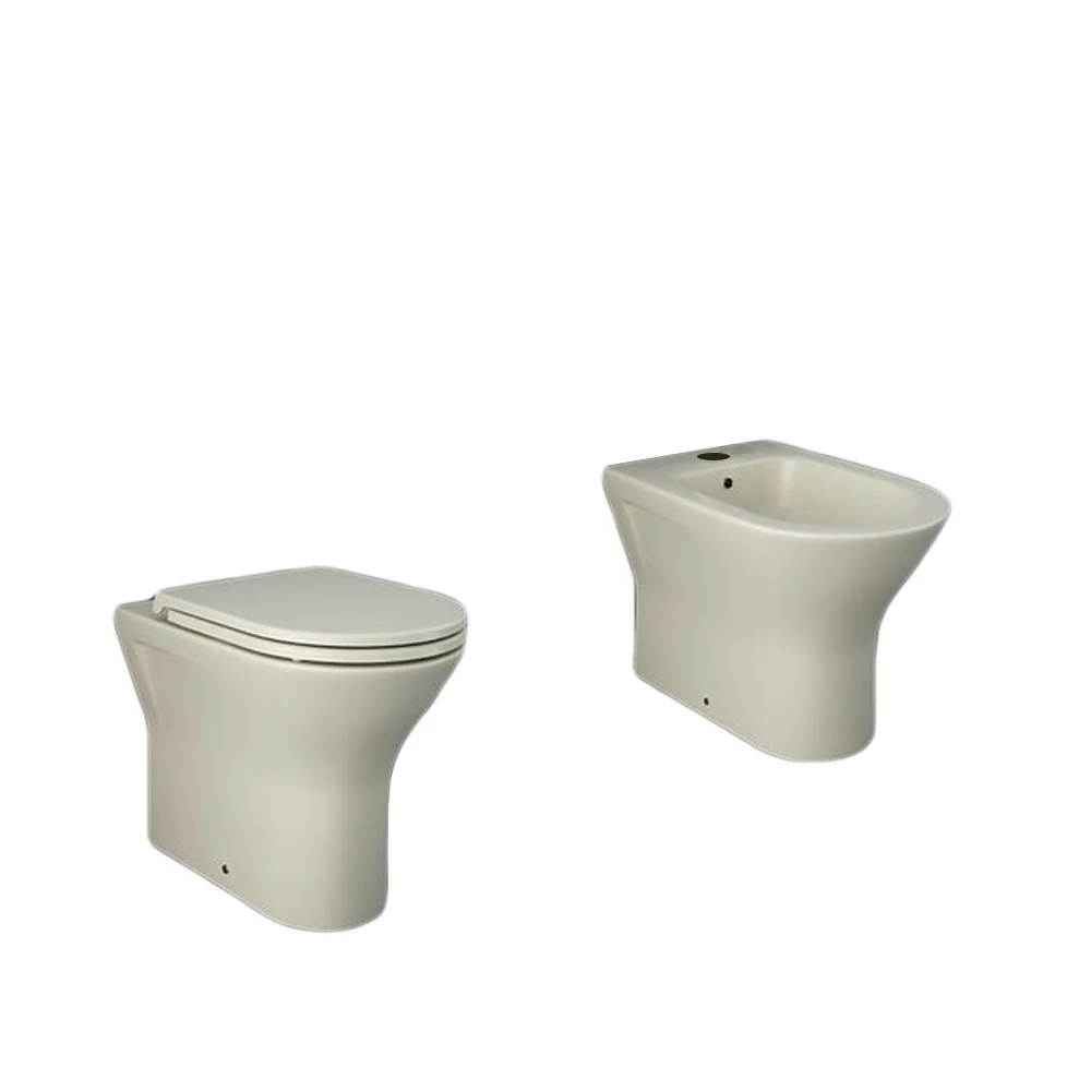 Inbouw Wall-mounted sanitaryware 36x55 cm mod. Sensation rimless WC + bidet + soft close seat universal drain Gedempt Beige