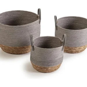 Set van 3 Neves manden van natuurlijke vezels en papier, grijs/natuurlijk.