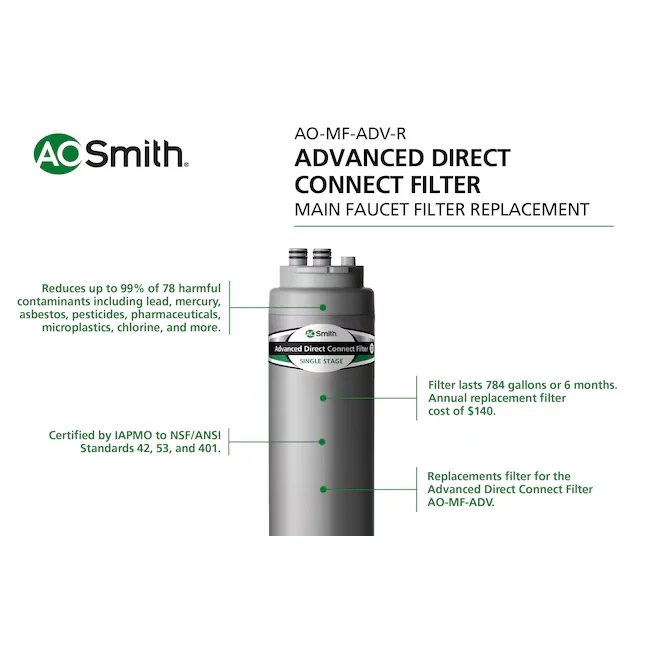 .O. Smith Advanced Onverwijld Connect Carbon Block Under Sink Replacement Filter