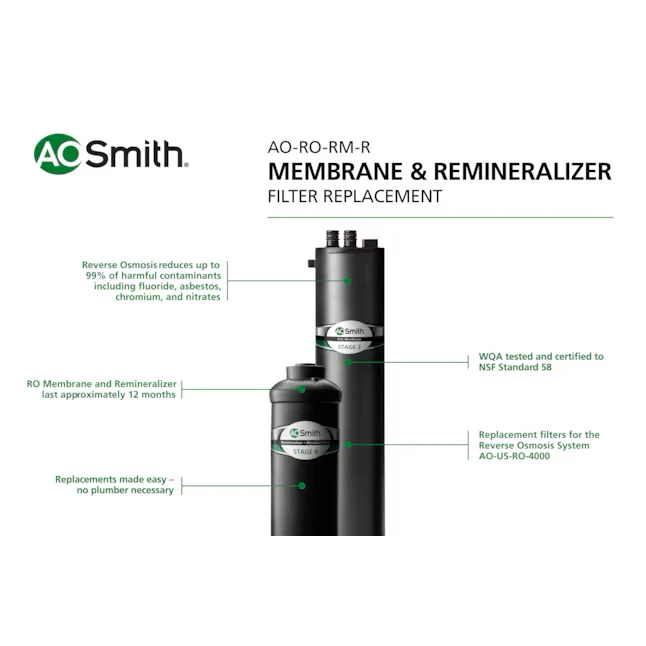 .O. Smith Clean Water System Remineralizer and Set Under Sink Replacement Filter