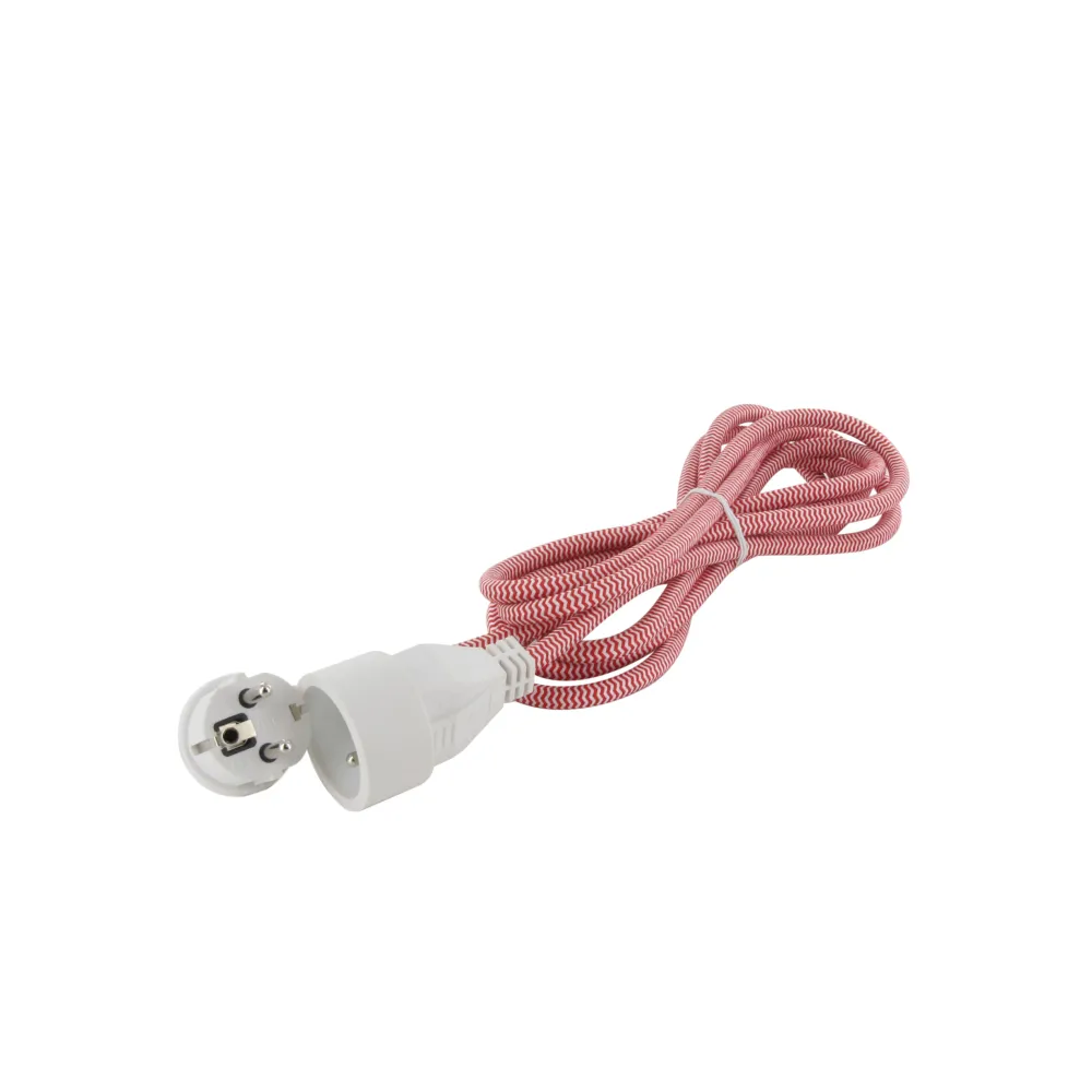Textile extension cable red/white - melkwit flat plug - 3m