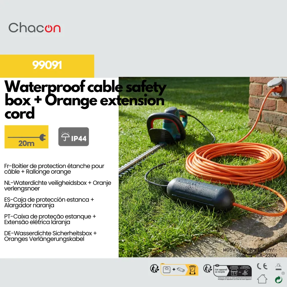 Watertight protective housing cable + Zacht oranje extension lead - 20 m