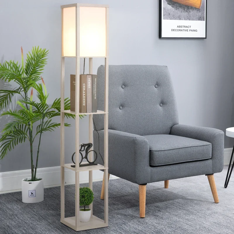 Nancy's Arcugnano Vloerlamp - Staande Lamp - Verlichting met Opbergplanken - Eiken Aosom