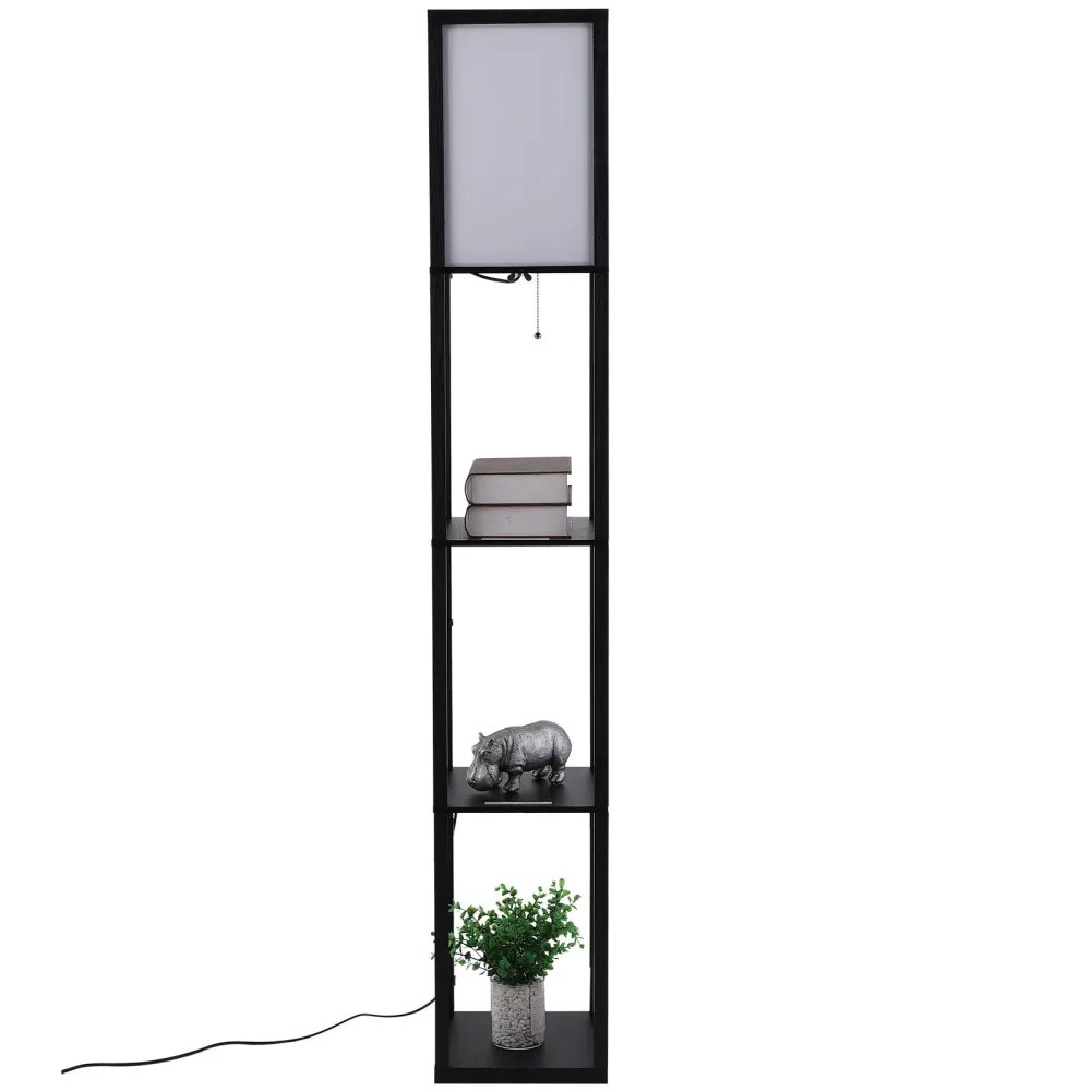 Nancy's Lagarto Vloerlamp - Staande Lamp - Met 3 vakken - Zwart - MDF Aosom