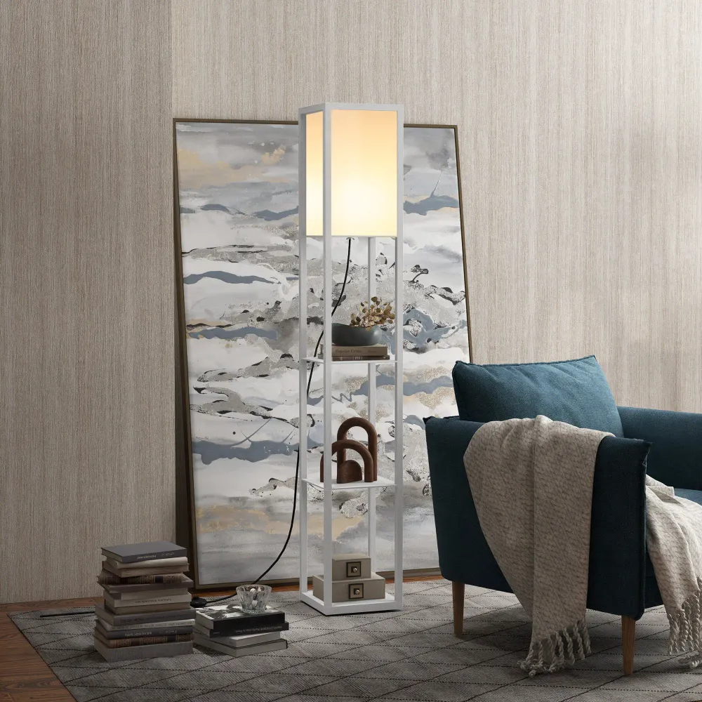Nancy's Seara Vloerlamp - Staande lamp - Staande Verlichting - Wit - MDF Aosom