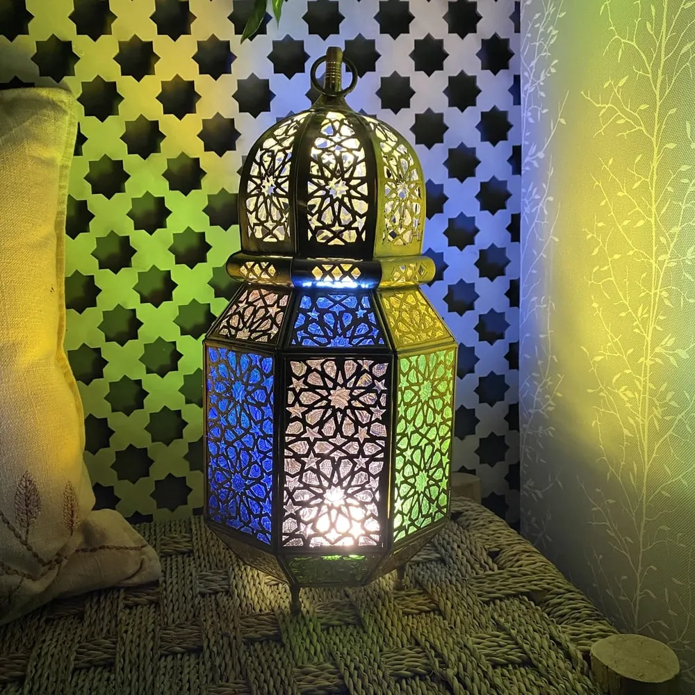 Arabische achthoekige koperen lantaarn 38 cm | Arabische lampen