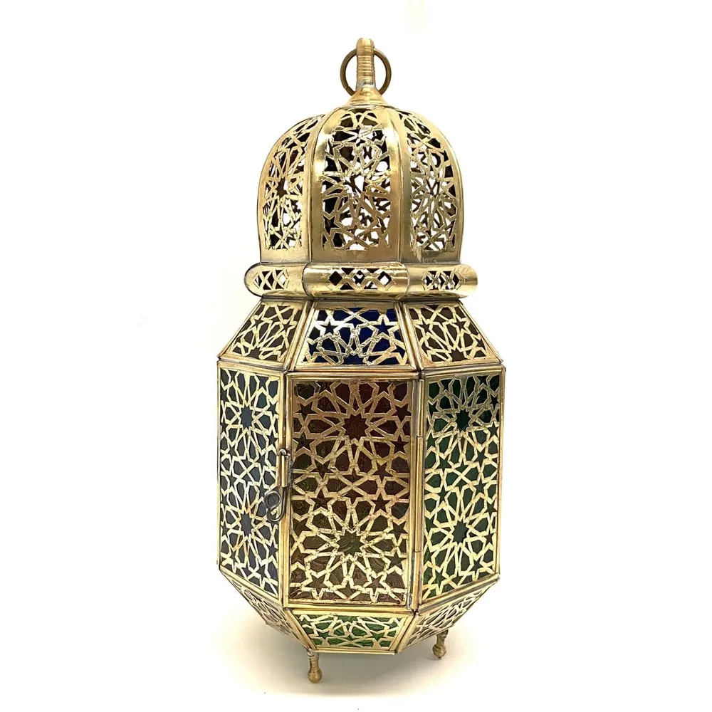 Arabische achthoekige koperen lantaarn 38 cm | Arabische lampen