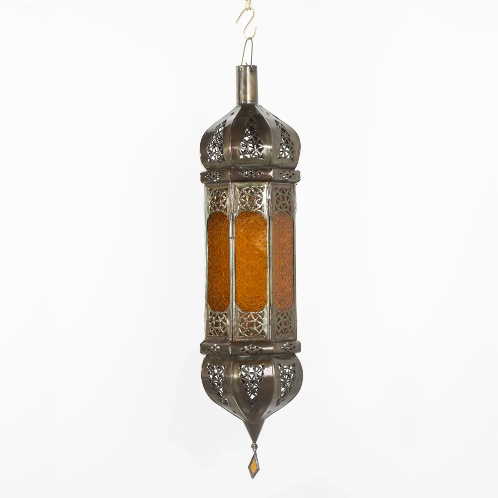 Arabische plafondlamp mosterdglas A4 65cm