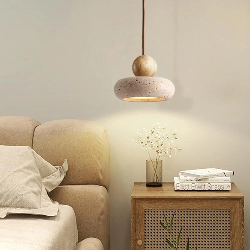 Alvione Bauhaus natuurlijke steen travertijn hanglamp Walnoot At Ease Home Life