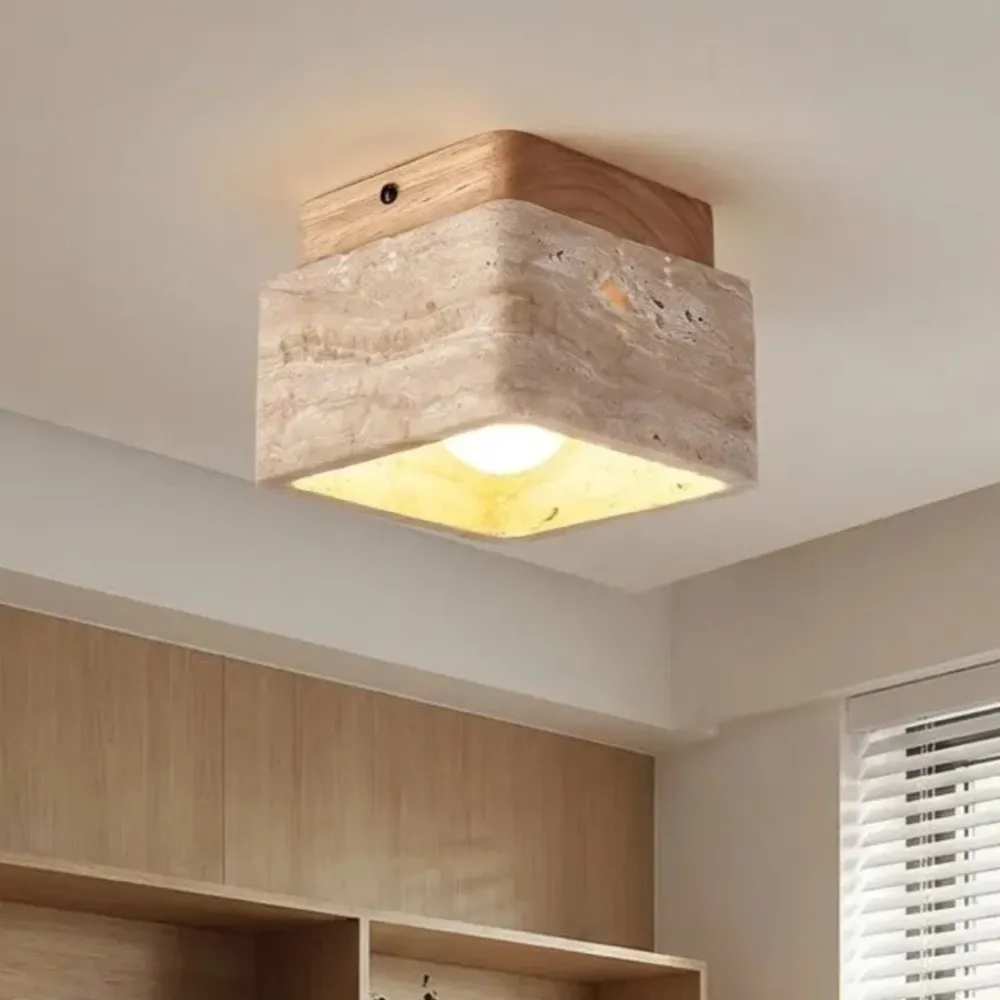 Anisa Moderne Vierkante Plafondlamp van Travertijn Walnootkleur At Ease Home Life