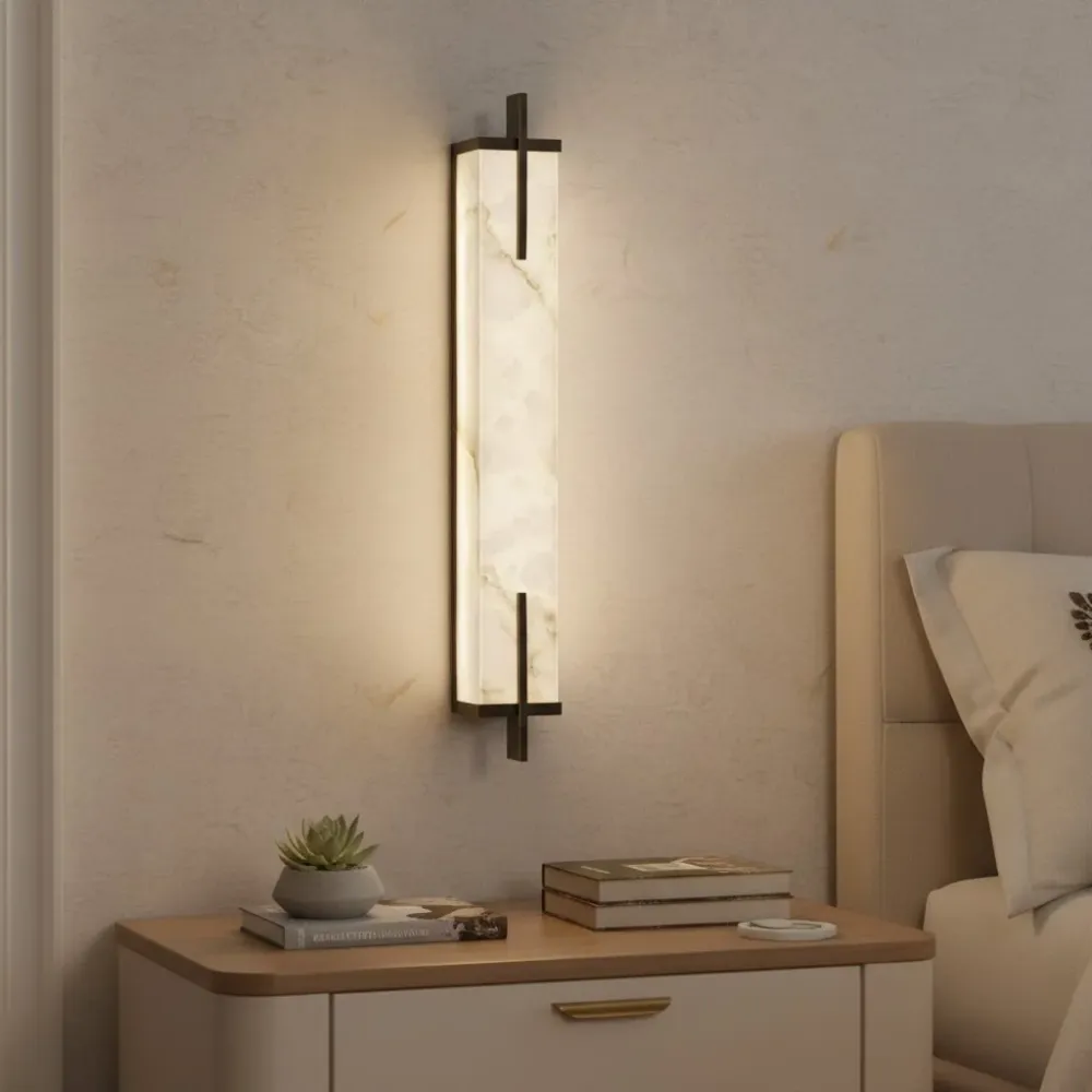 Kaius Modern Rechthoekige Alabaster Wandlamp Messing At Ease Home Life
