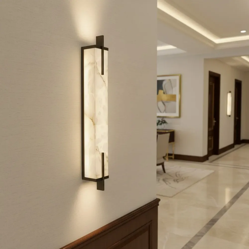 Kaius Modern Rechthoekige Alabaster Wandlamp Messing At Ease Home Life