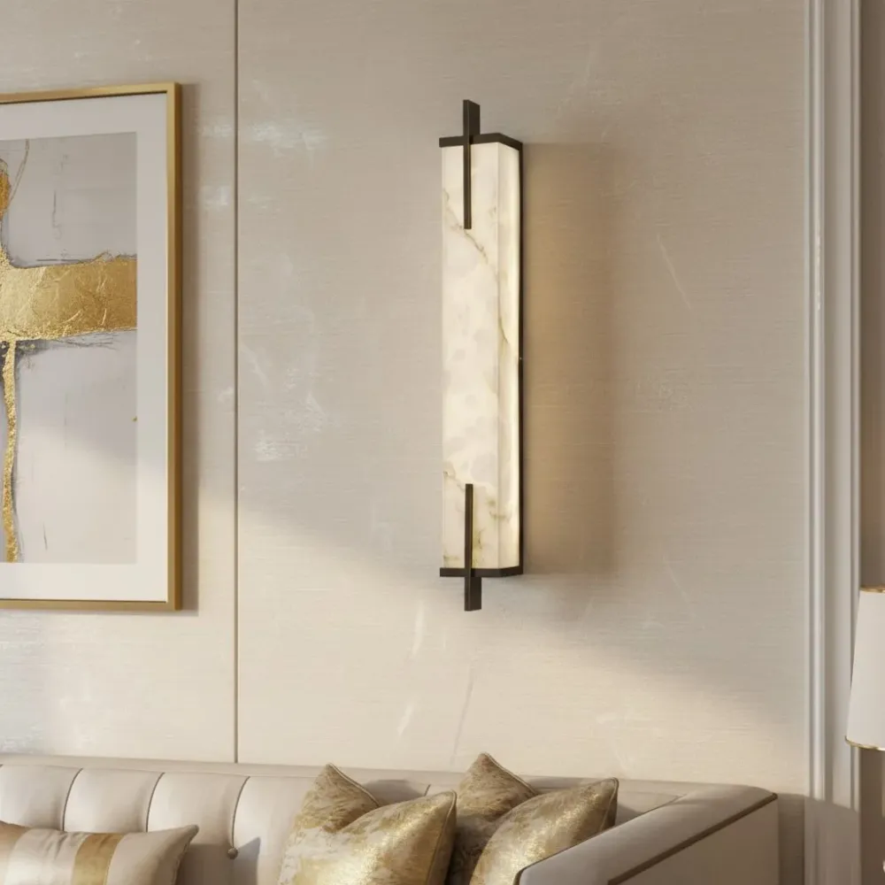 Kaius Modern Rechthoekige Alabaster Wandlamp Messing At Ease Home Life