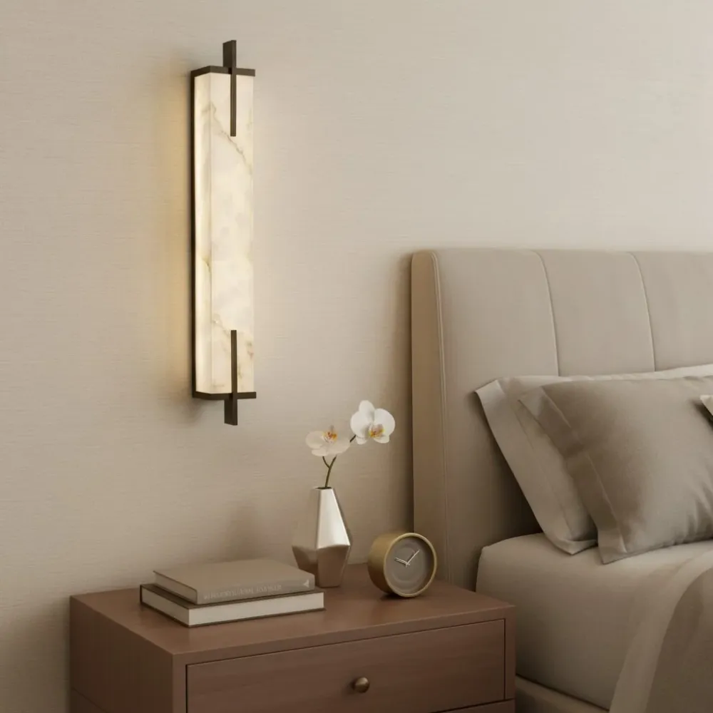 Kaius Modern Rechthoekige Alabaster Wandlamp Messing At Ease Home Life