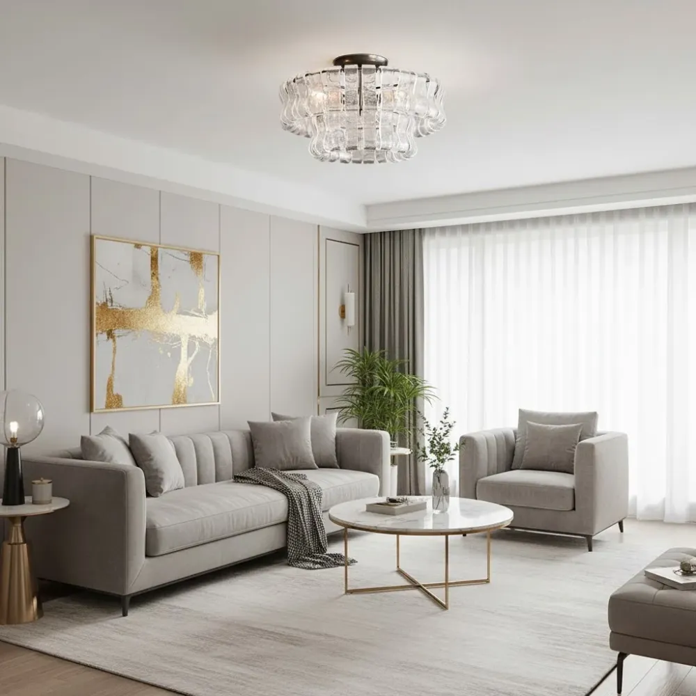 Meron Moderne Dubbele Laag Glazen Plafondlamp Duidelijk At Ease Home Life