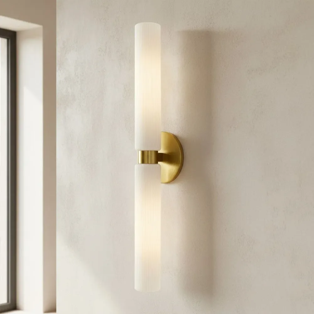 Ulla Moderne Geribbelde Glazen Dubbele Asymmetrische Wandlamp At Ease Home Life