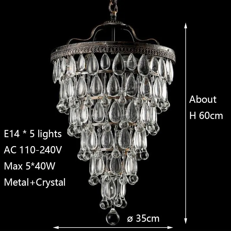 Empire-stijl Retro Vintage Cooper Crystal Drops E14 LED-kroonluchters ATY Home Decor