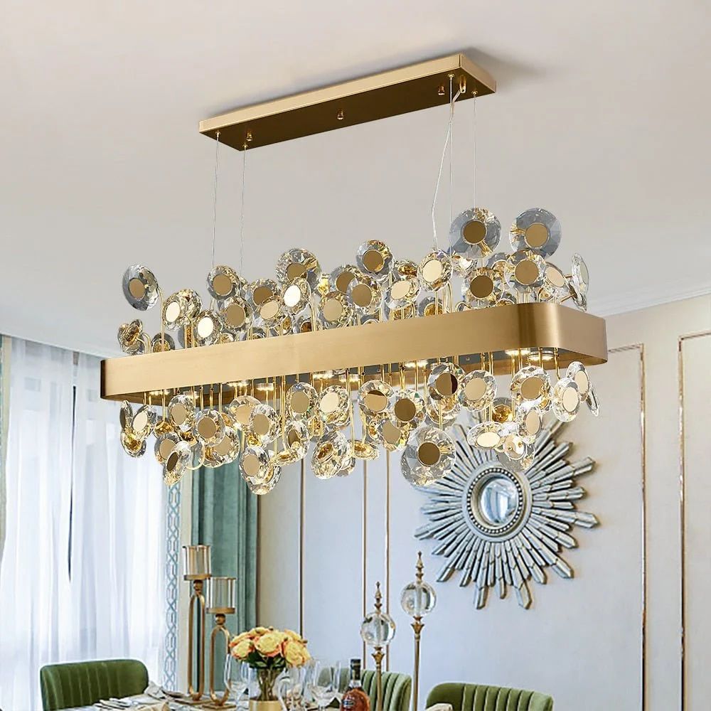 Gouden Rechthoek Kroonluchter Verlichting Voor Woonkamer Kristallen Lampen Keukeneiland Hanglamp Black ATY Home Decor
