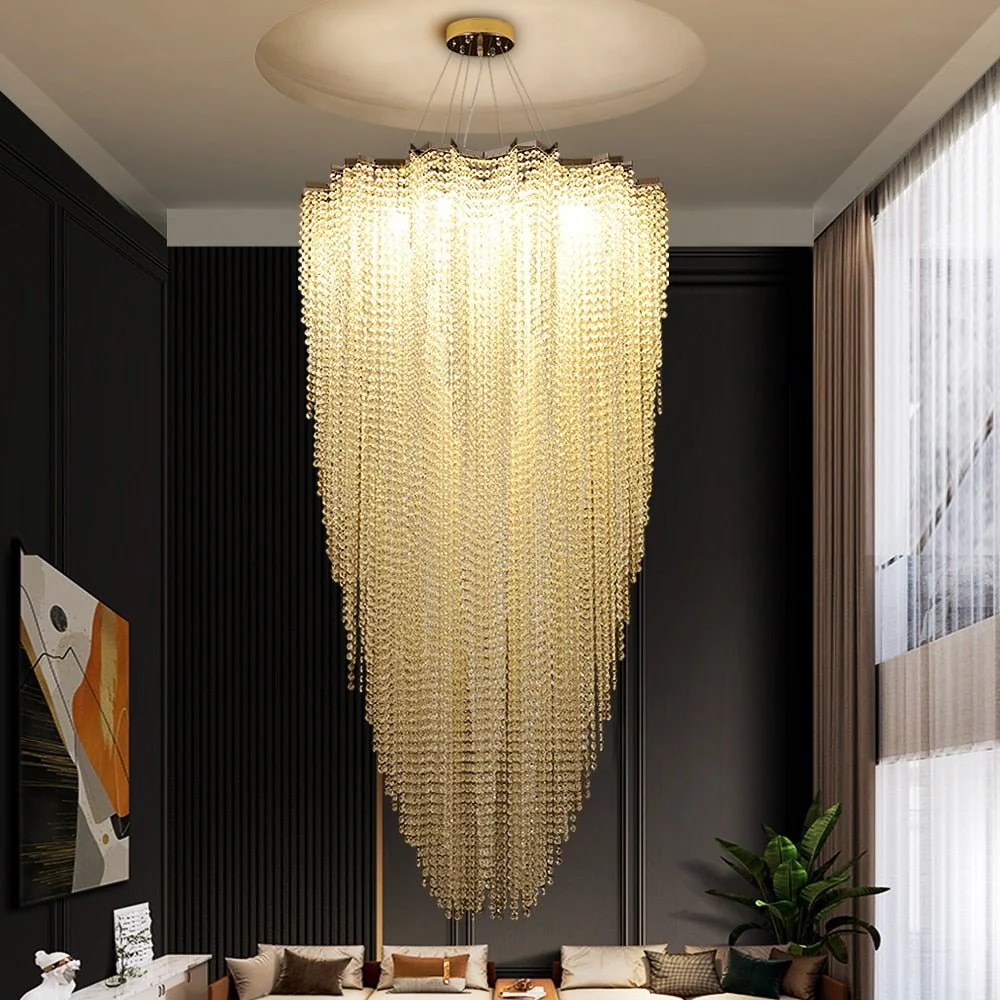 Grote Ronde Vorm Moderne Kristallen Kroonluchter Voor Woonkamer Trap Gold ATY Home Decor