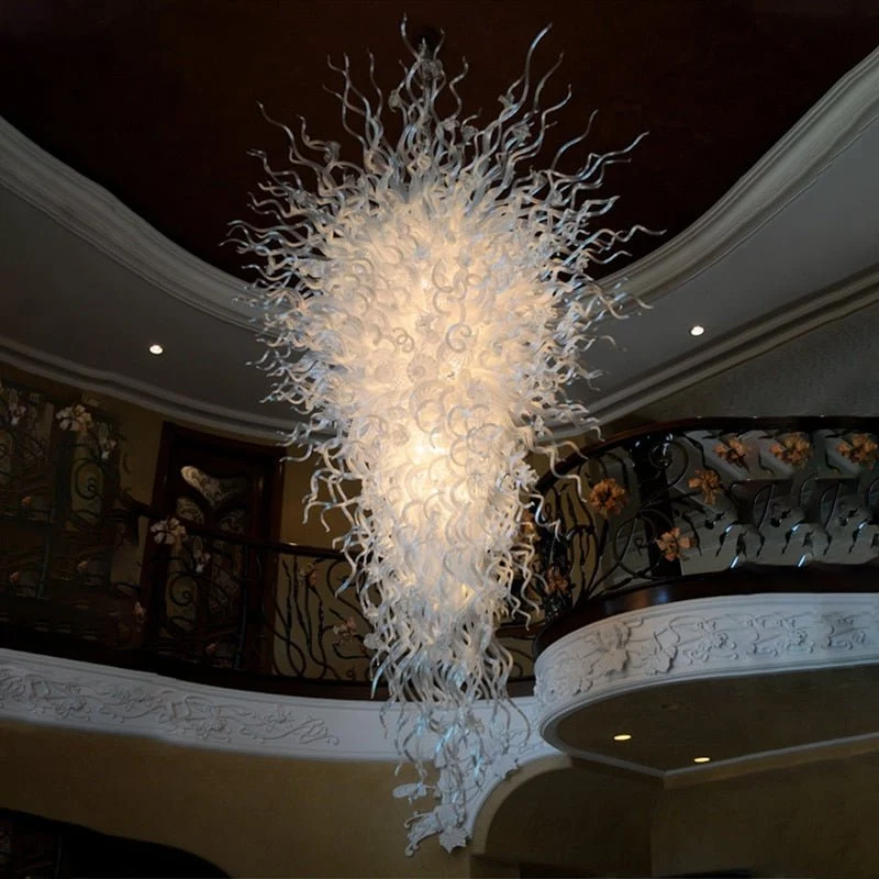 Handgeblazen klassieke witte grote LED-kroonluchter van Muranoglas ATY Home Decor