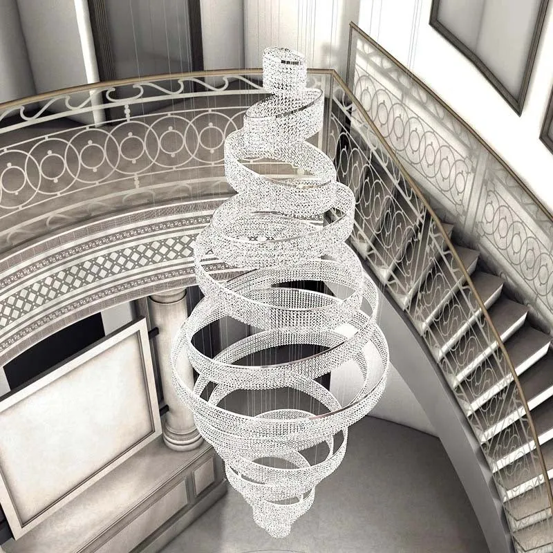Luxe Grote Moderne Ring Trap Kristal LED Kroonluchter Voor Woonkamer Lobby 5 ATY Home Decor