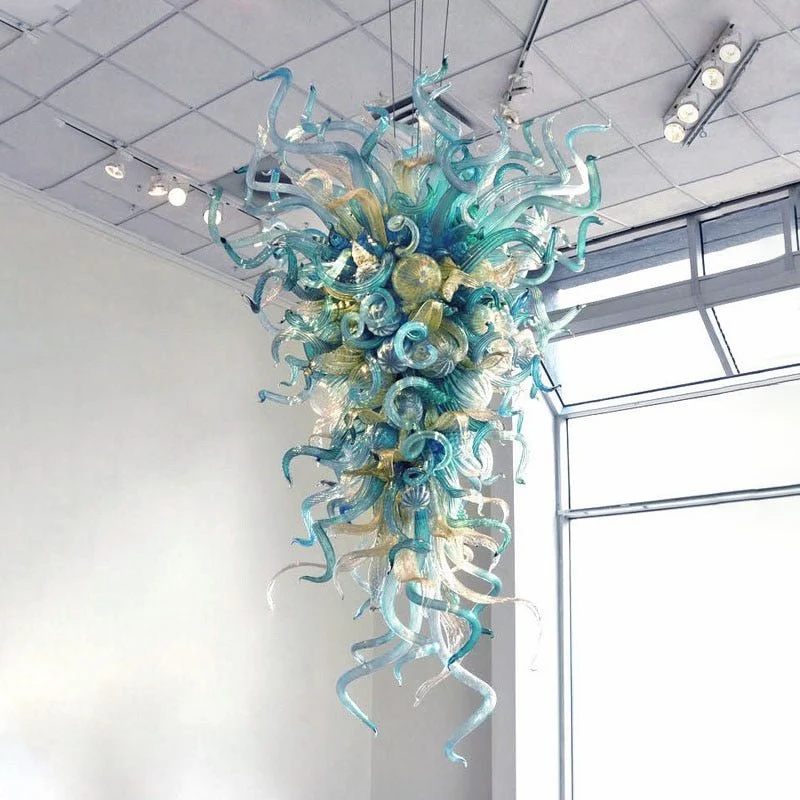 Luxe Hotel Villa Crystal Aqua Blue Handgeblazen Murano Glazen Kroonluchter ATY Home Decor