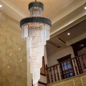 Luxe Moderne Kristallen Kroonluchter Voor Trap Lange Loft Zwart Lichtpunt Villa Lobby Woonkamer ATY Home Decor