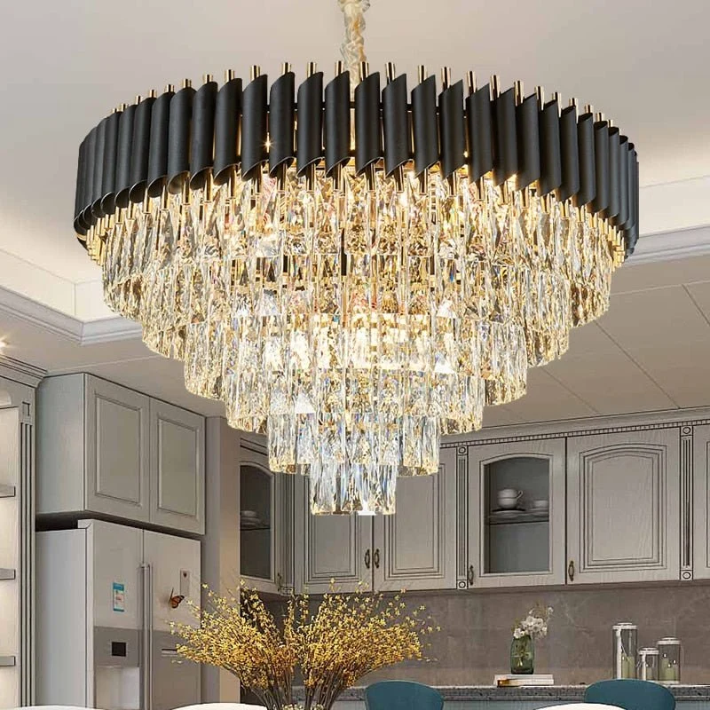 Luxe Ronde Zwarte Moderne Kristal Led Kroonluchter Voor Woonkamer Black ATY Home Decor