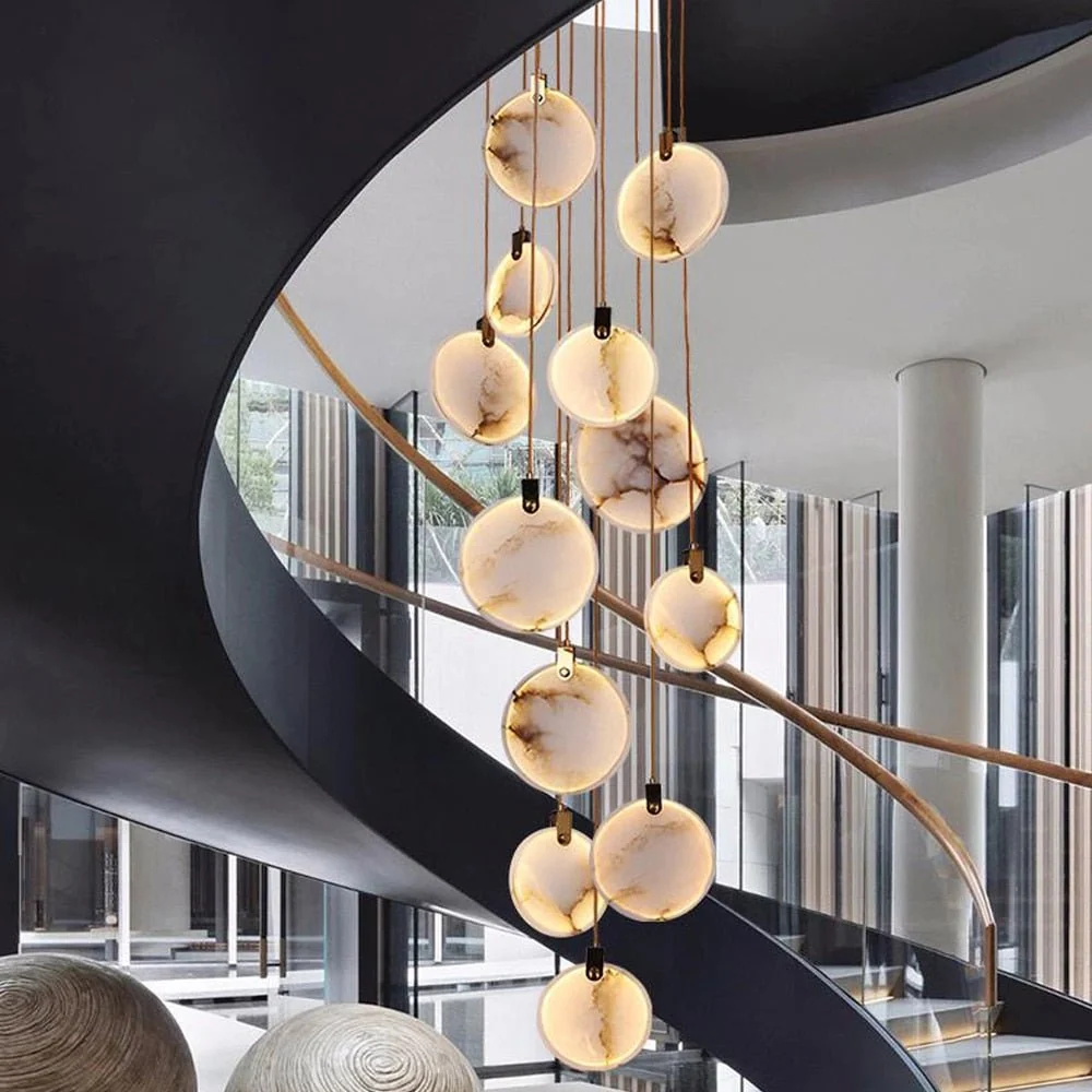Moderne Marmeren LED Kroonluchter Lamp Lange Trap Kroonluchters Hanglamp ATY Home Decor